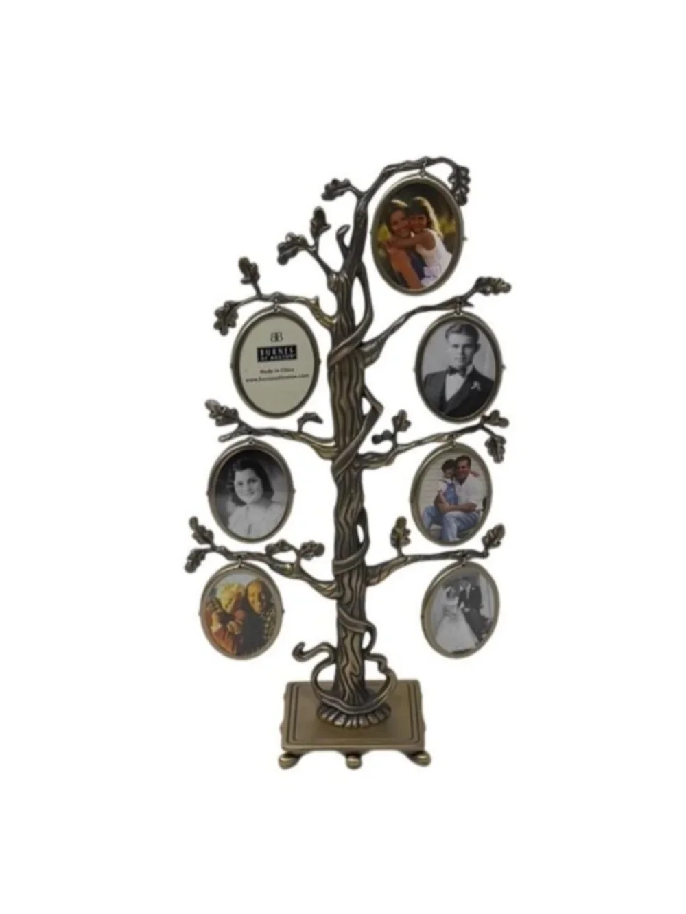 Burnes Boston Oval Family Photo Frame Pewter Tree Genealogy Tabletop Decor Gift